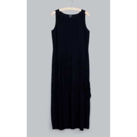 Eileen Fisher Maxi Dress Womens M Black Sleeveless Minimalist Italian Fa… - Picture 2 of 12